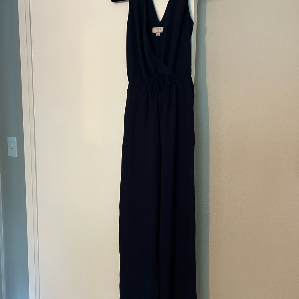 LOFT Navy Sleeveless Jumpsuit